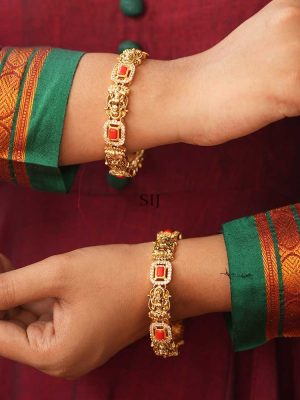 Antique Finish Coral Beaded Studded Bangles