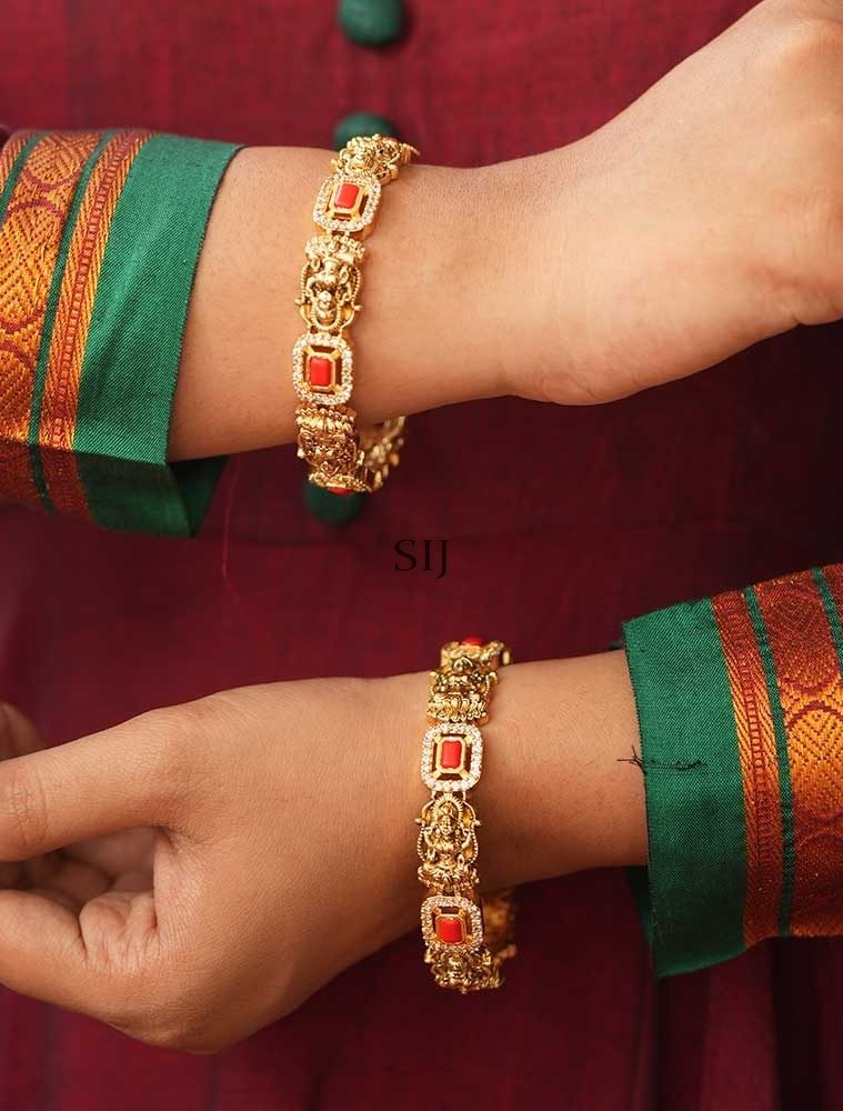 Antique Finish Coral Beaded Studded Bangles