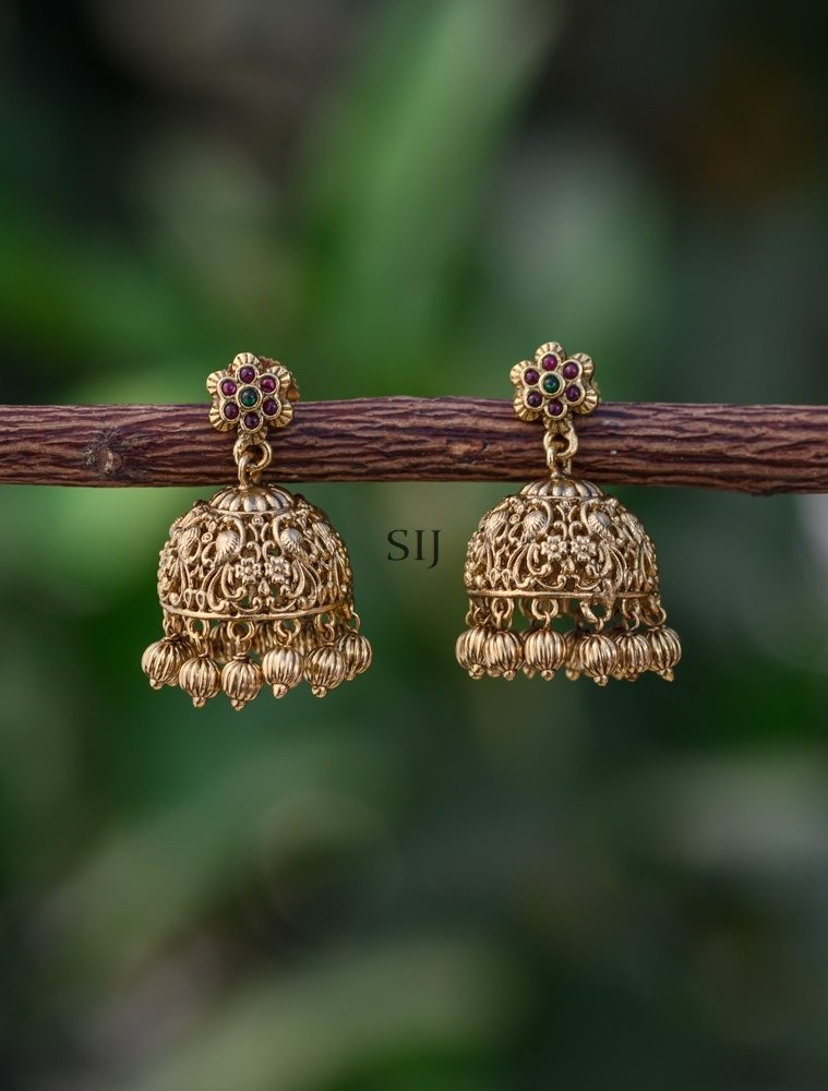 Antique Finish Flower Jhumkas