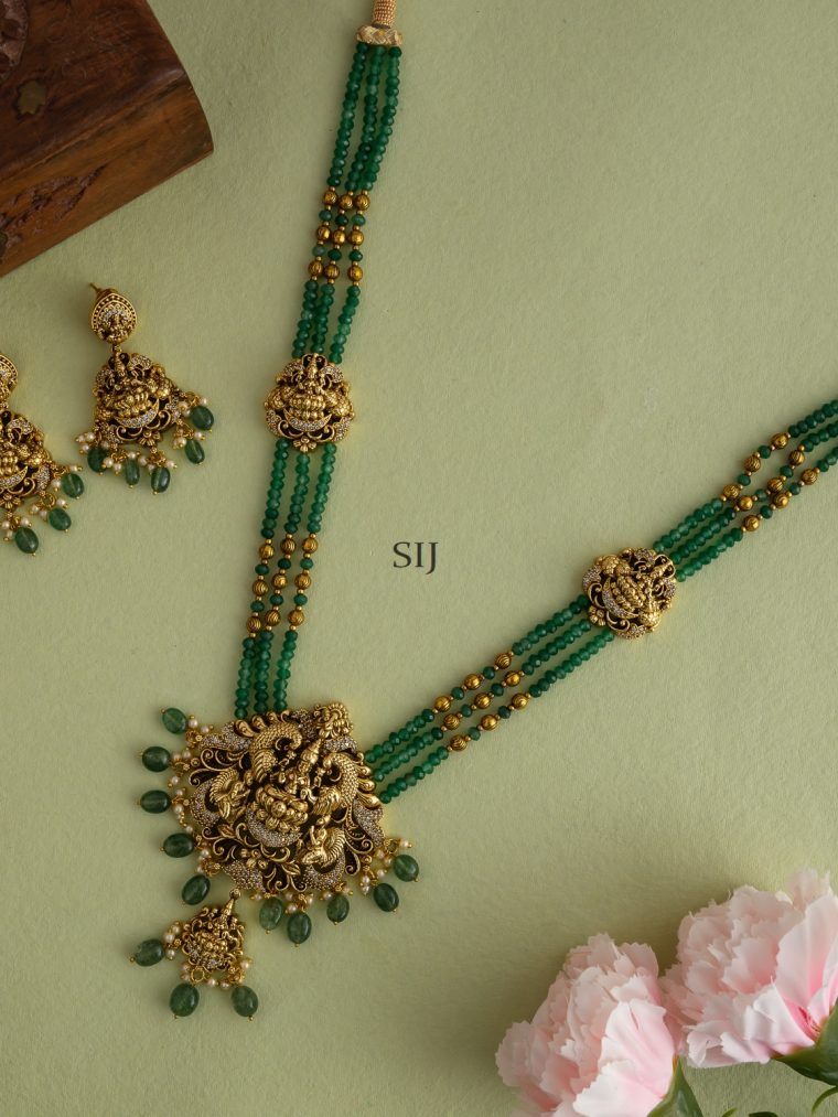 Antique Finish Green Beaded Lakshmi Haram