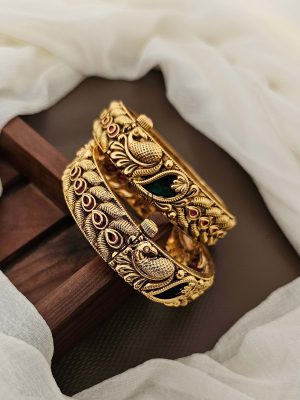 Antique Gold Peacock Feather Design Bangles