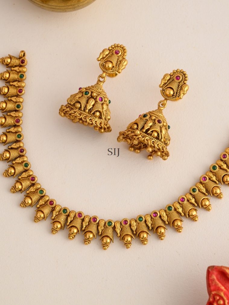 Antique Non Idol Necklace With Jhumkas