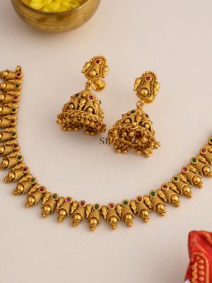 Antique Non Idol Necklace With Jhumkas