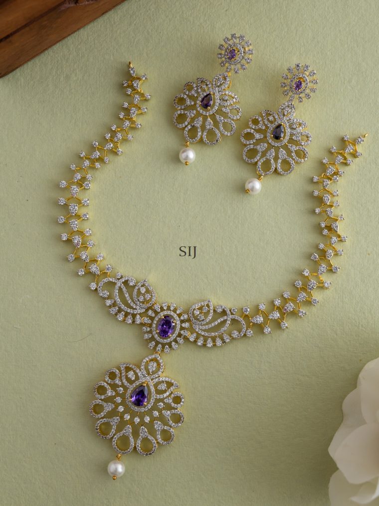 Artificial White& Riya Purple Stones Necklace