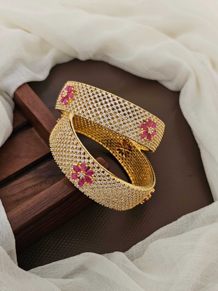 CZ Stones Flower Design Bangles