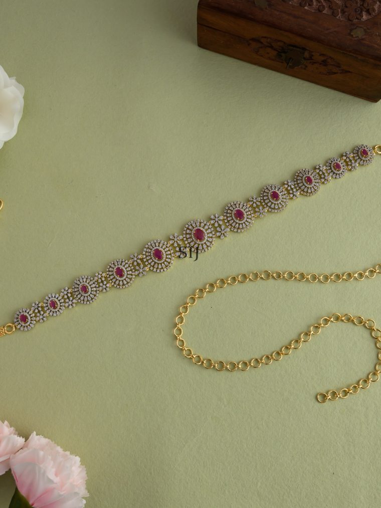 Circle Shape Design White& Ruby Stones Hip Chain