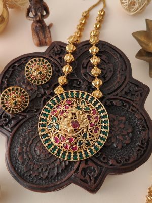 Circle Shape Pendant Peacock Design Long Haram