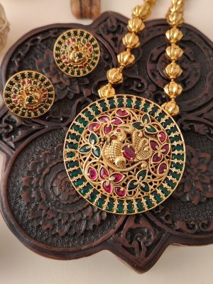 Circle Shape Pendant Peacock Design Long Haram