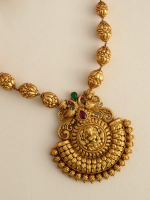 Dual Peacock Lakshmi Motif Antique Beaded Haram