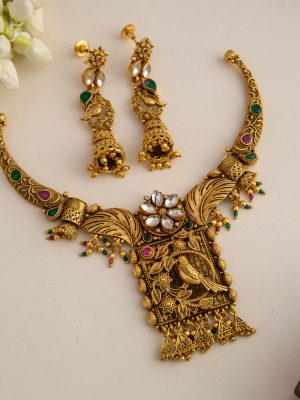 Floral Antique Parrot Design Necklace