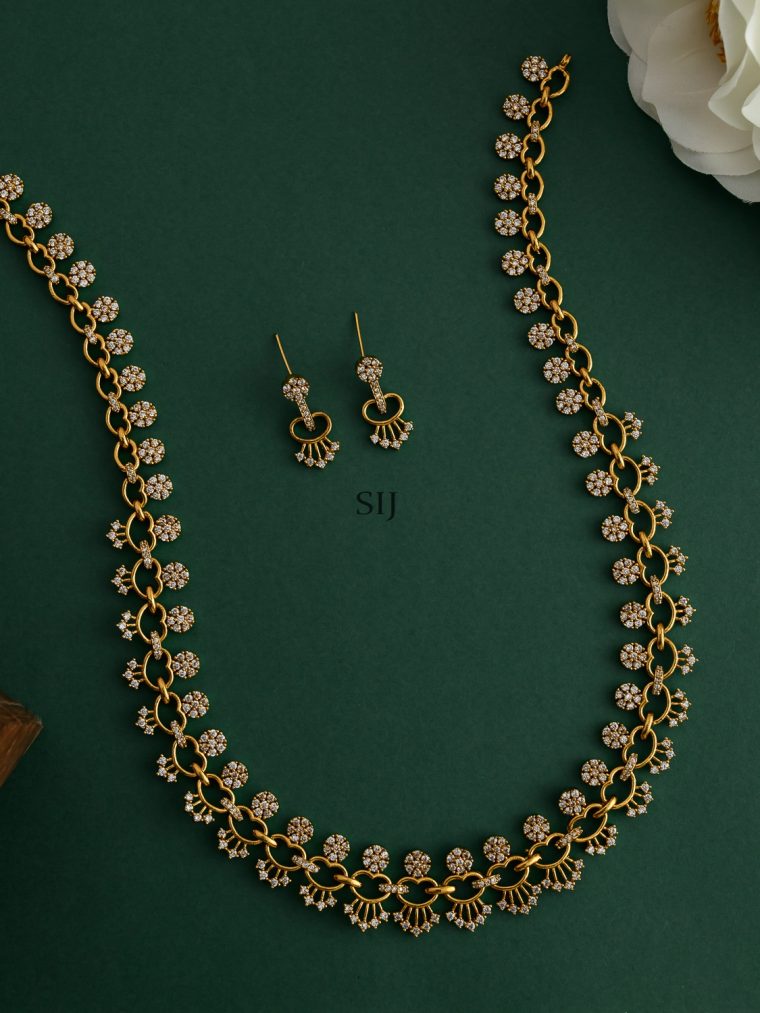 Flower Design White Stones Studded Janu Long Haram