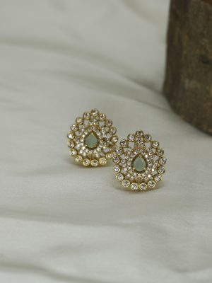 Gold Finish AD Leaf Design Pastel Ear Studs