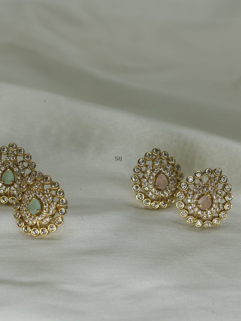 Gold Finish AD Leaf Design Pastel Ear Studs