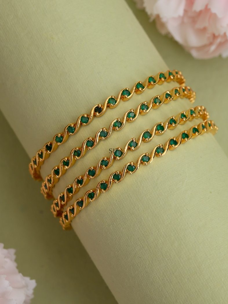 Gold Finish Bharathi Green Stones Bangle