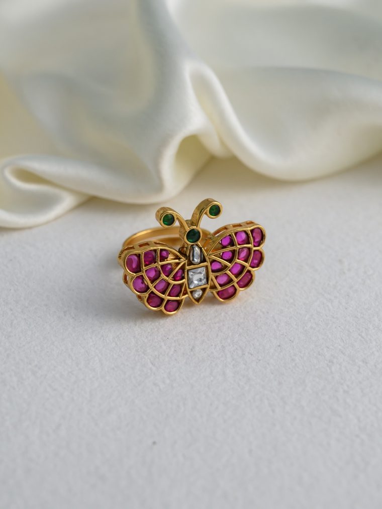 Gold Finish Butterfly Design Finger Ring