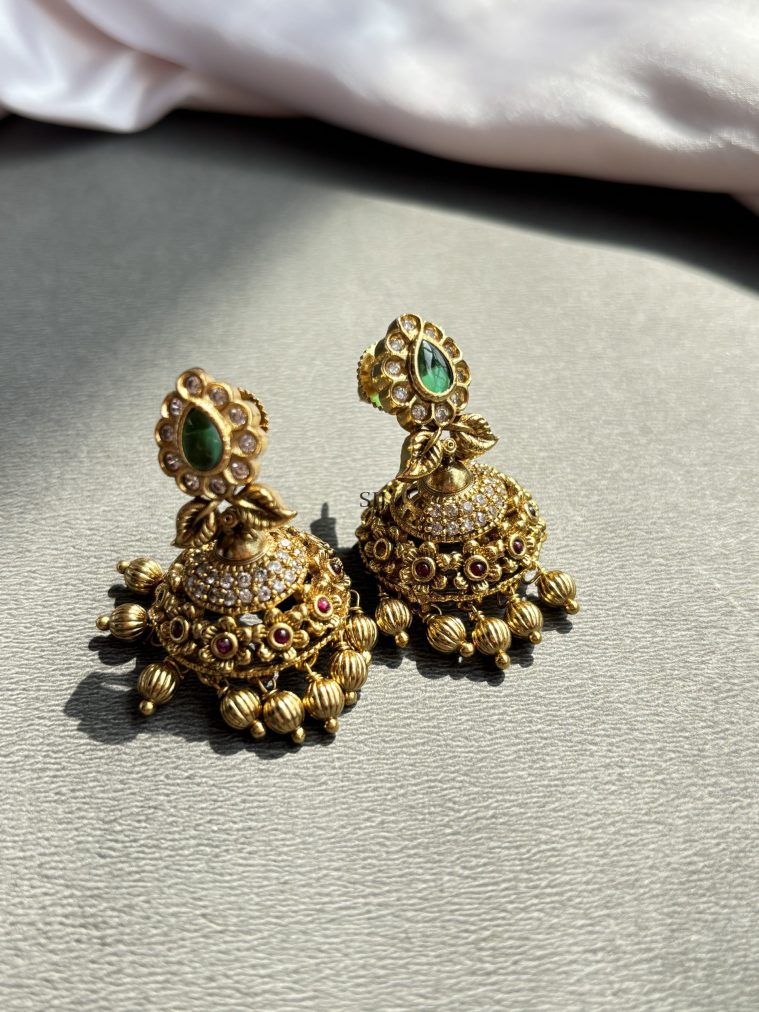 Gold Finish Dual Leaf Design Jhumkas