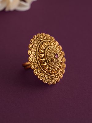 Gold Finish Floral Finger Ring