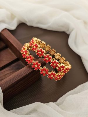 Gold Finish Flower Design Coral Bangles