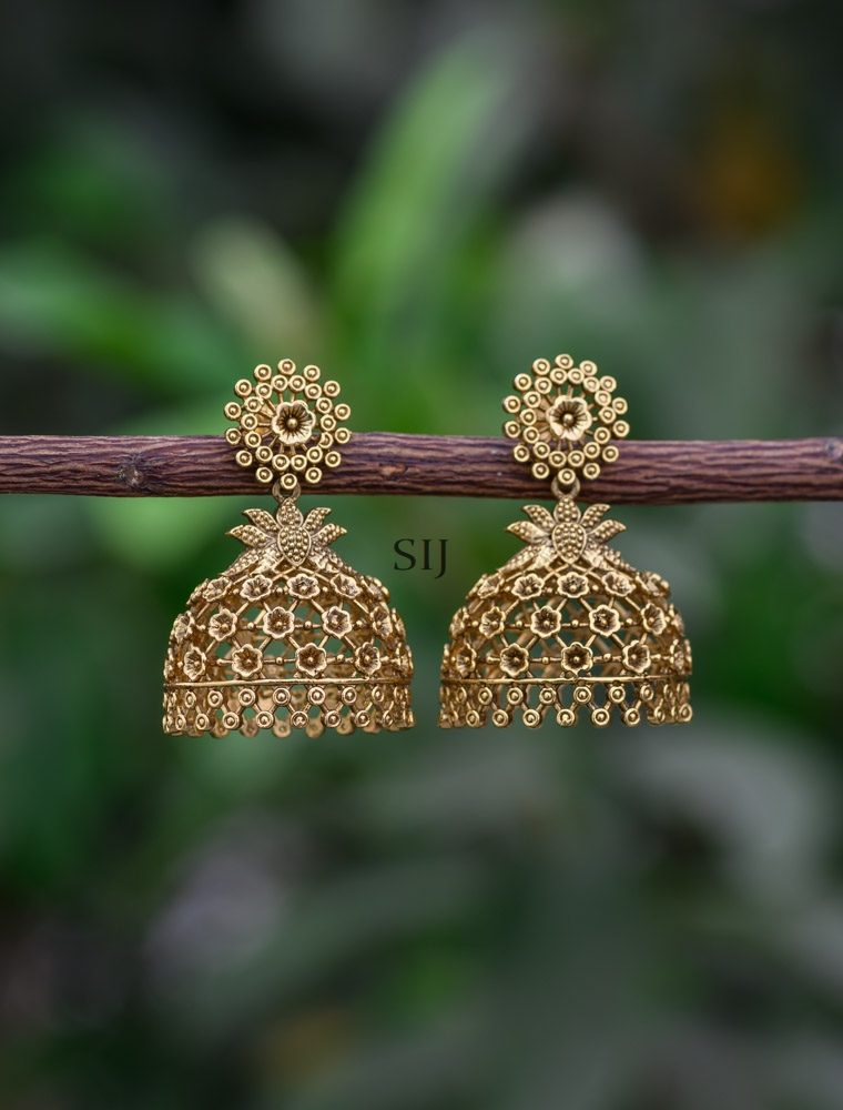 Gold Finish Flower Design Jhumkas