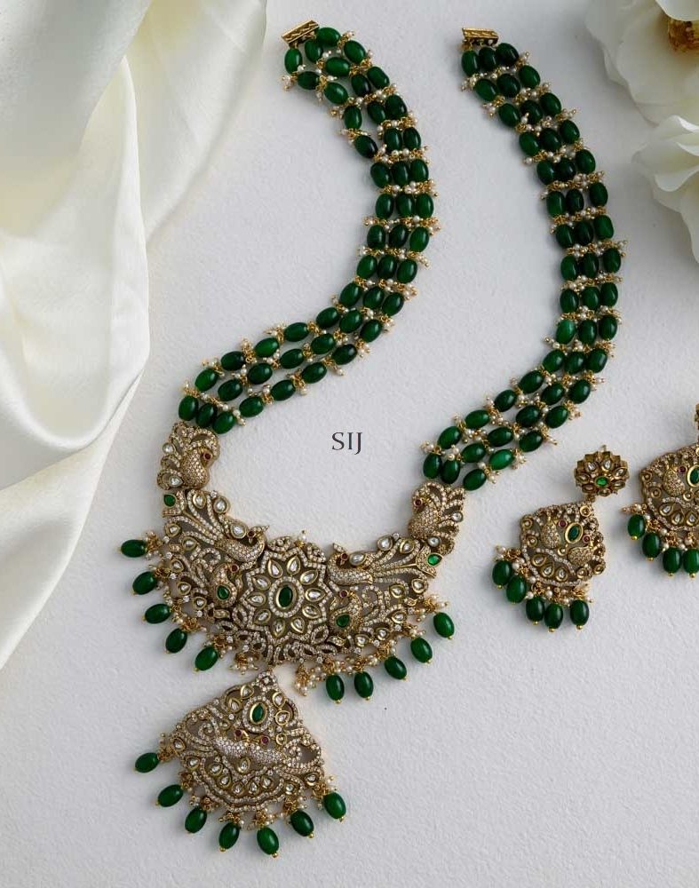 Gold Finish Green Beaded Haram