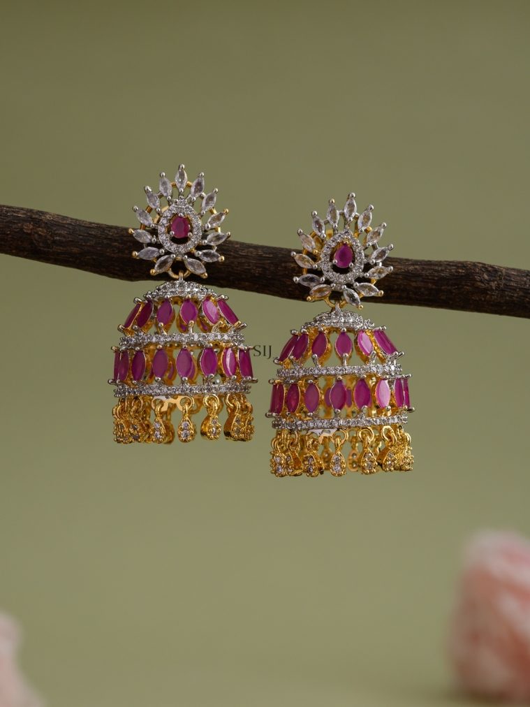 Gold Finish Jasvi Ruby Jhumkas