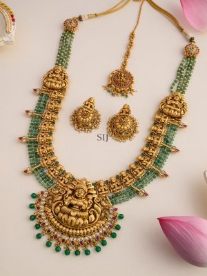 Gold Finish Lakshmi Bridal Haram With Tikka &Earrings