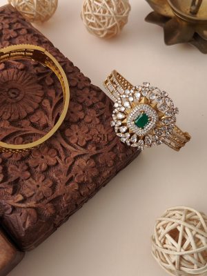 Gold Plated AD& Green Stones Bracelet