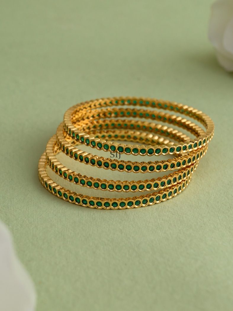 Gold Plated Green Stones Bangles