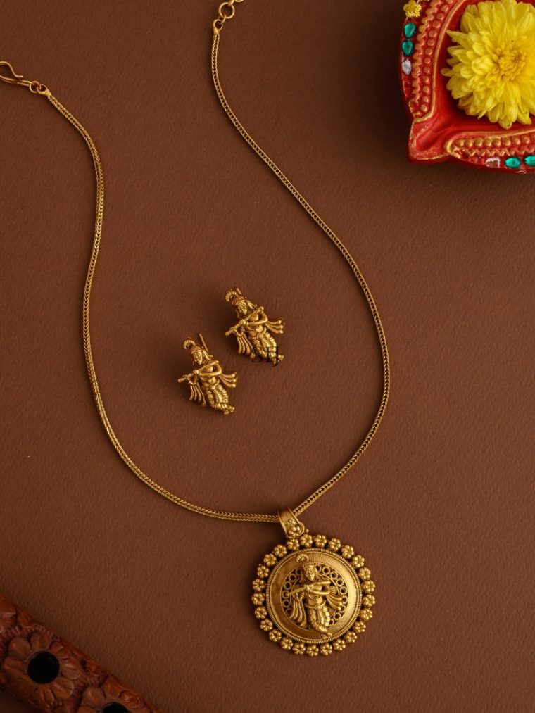 Gold Plated Krishna Pendant Chain