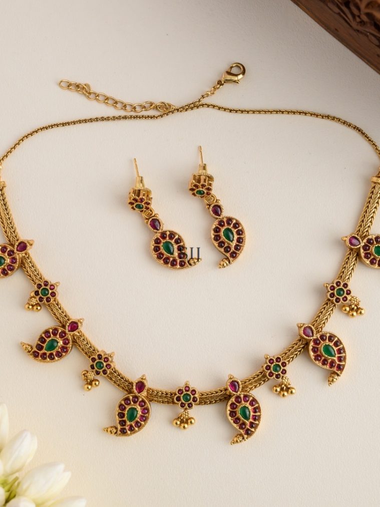 Gold Plated Mango Design Kemp Necklace