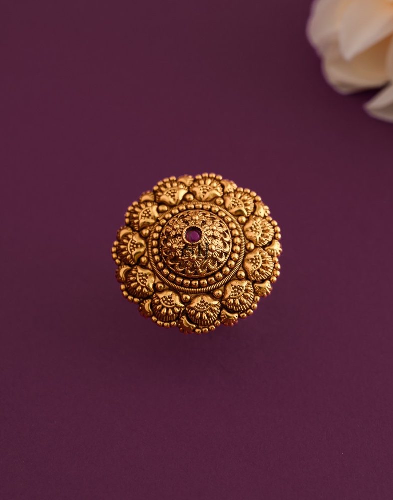 Gold Plated Non Idol Floral Finger Ring