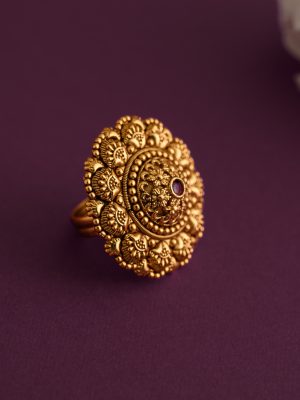 Gold Plated Non Idol Floral Finger Ring