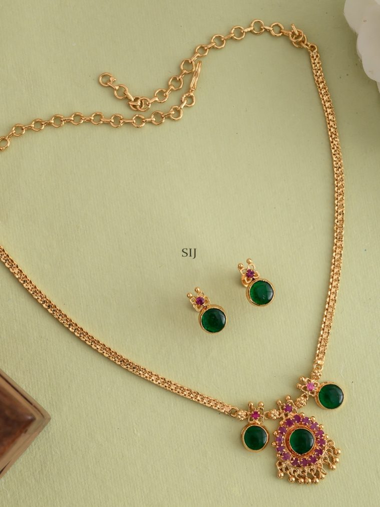 Gold Plated Palak Stone Set Necklace