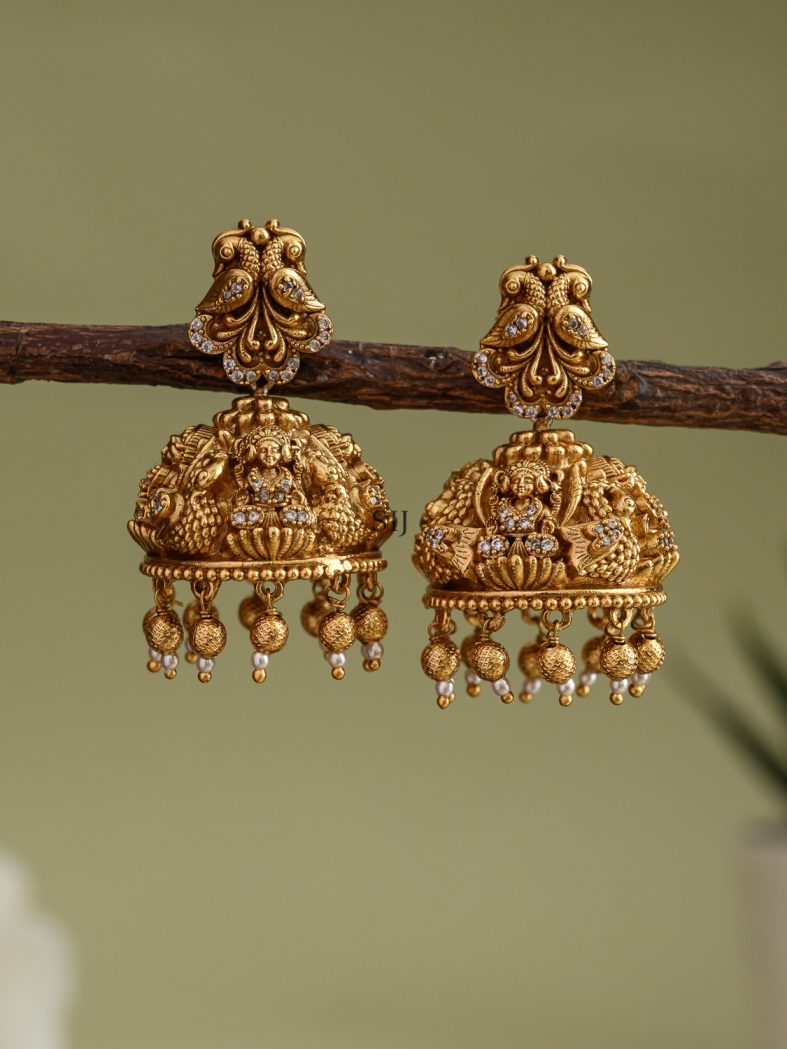 Gold Plated Peacock Design Lakshmi Jhumkas