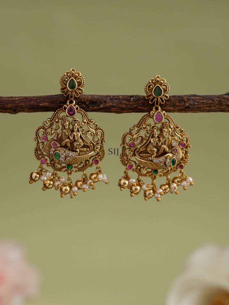 Gold Plated Pearl Drops Radha Krishnan Earrings