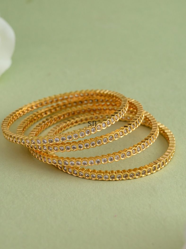 Gold Plated White Stones Bangles