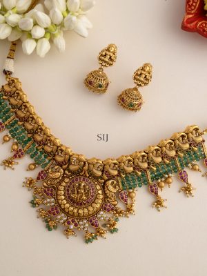 Green Beaded Multicolor Stones Lakshmi Choker