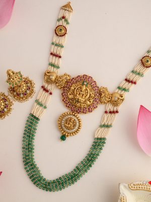 Green Beaded Multicolor Stones Lakshmi Pearl Haram