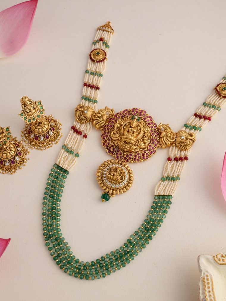 Green Beaded Multicolor Stones Lakshmi Pearl Haram