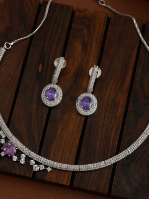 Imitation AD &Purple Stones Necklace