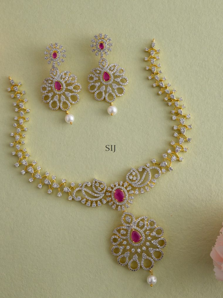 Imitation CZ &Riya Ruby Stones Necklace