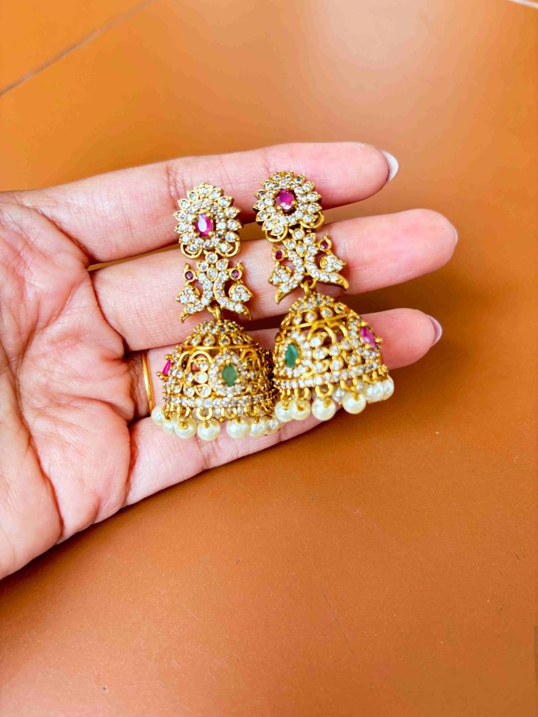 Imitation CZ Stones Peacock Jhumkas