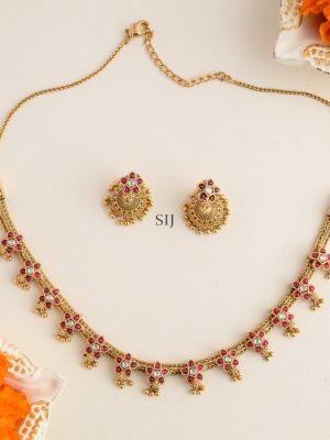 Imitation Floral Design Ruby Kemp Stones Necklace