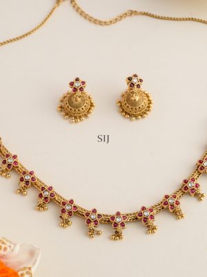 Imitation Floral Design Ruby Kemp Stones Necklace