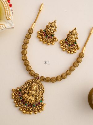 Lakshmi Pendant Multicolor Stones Beaded Drop Necklace