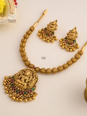 Lakshmi Pendant Multicolor Stones Beaded Drop Necklace