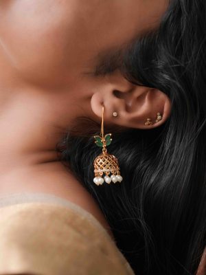 Leaf Design Pearl Drop Jhumkas