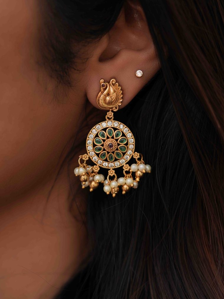 Peacock Design Pearl Drops Earrings