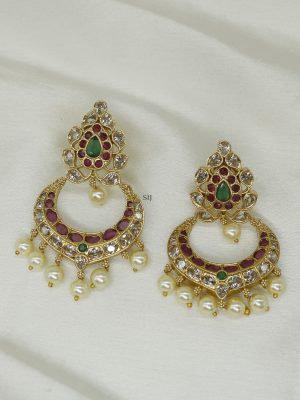 Pearl Drops Ruby Green Kemp Chand Bali Earrings