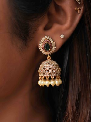 Pearl Drops White Stone Jhumkas